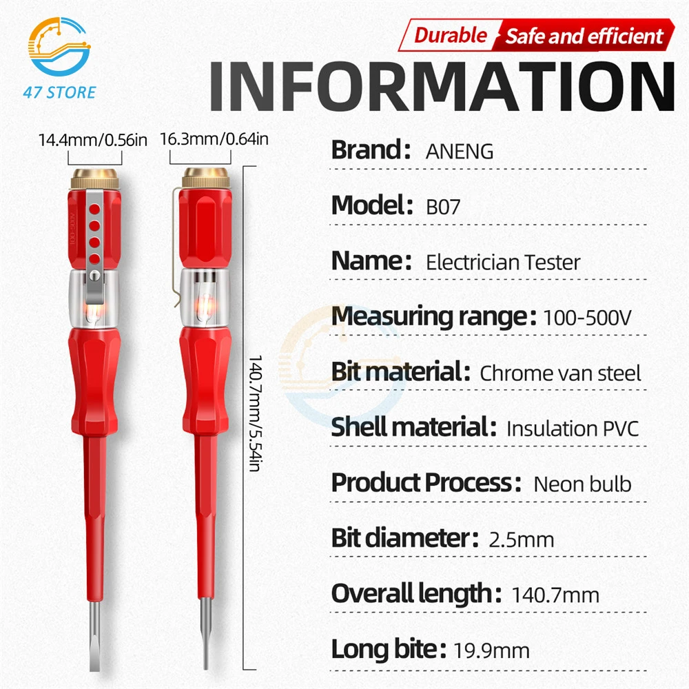 Electrical Tester Pen Voltage Indicator Test Pencil Test Screwdriver 100-500V Neon Bulb Non-contact Insulation Circuit Test Pen