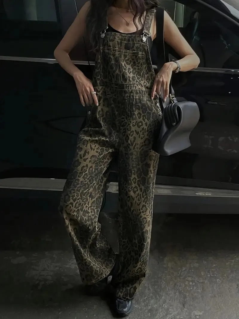 

Женские модные сексуальные эластичные повседневные прямые джинсы с леопардовым принтом и боковыми пуговицами