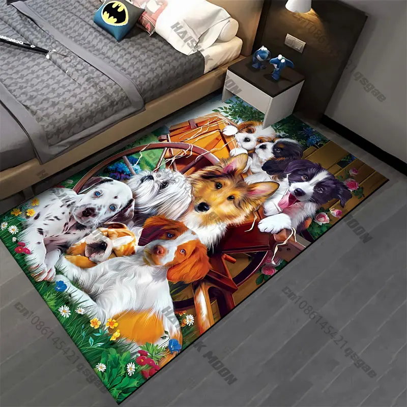 Adorable puppies in vibrant nature carpet Yoga living room room decor children's crawling mat doormat area rug games mat