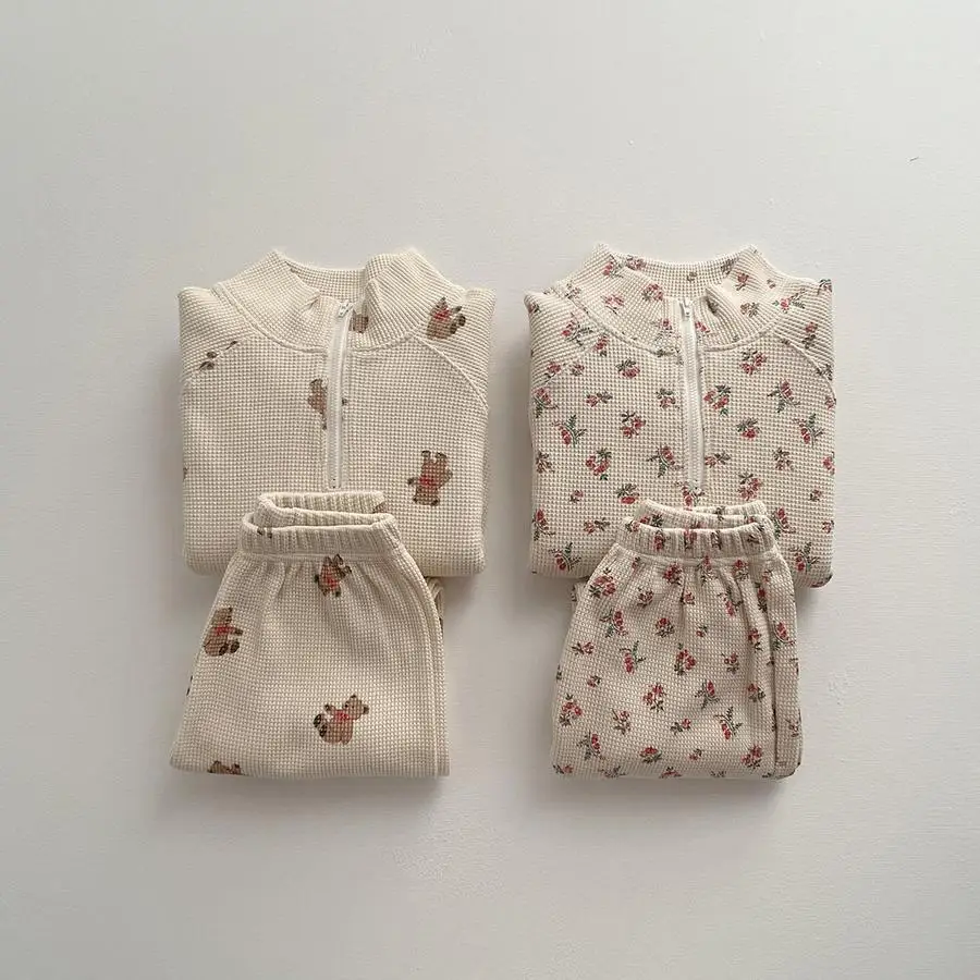 Ensemble Deux Pièces Décontracté à Manches sulfpour Bébé Garçon et Fille, Pantalon Gaufré, Motif Petit Ours Imprimé, Nouvelle Collection Automne 2023