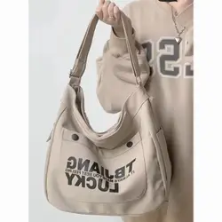 Fashion Korean Shoulder Tote Bag for Women High Quality Canvas Rectangular Crossbody College University Female Square Bag