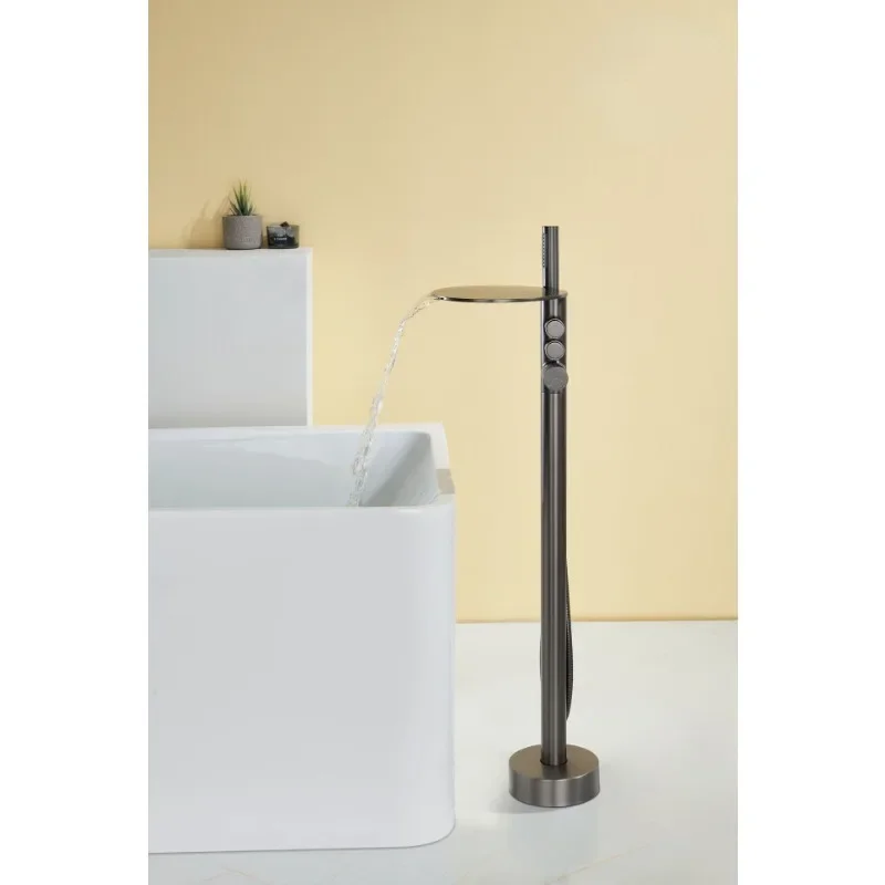 Solid Brass Modern Gunmetal Bathtub Faucet Set - Floor-standing Hot and Cold Waterfall Shower Faucet