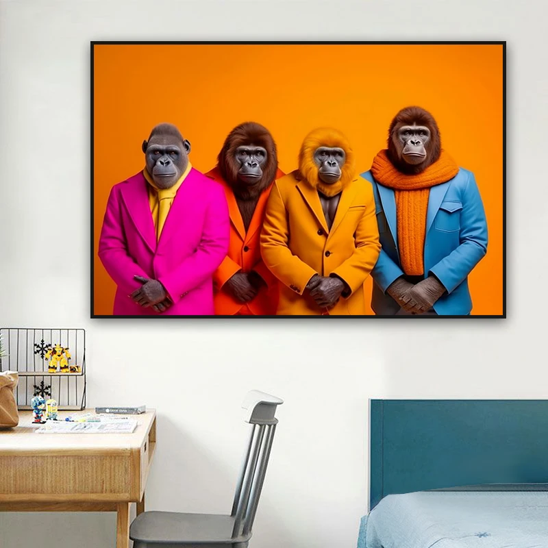 Cool Giraffe Gorilla Rock Band Canvas Poster Print Animal Wall Art Painting Modern Colorful Picture Living Room Decor No Frame