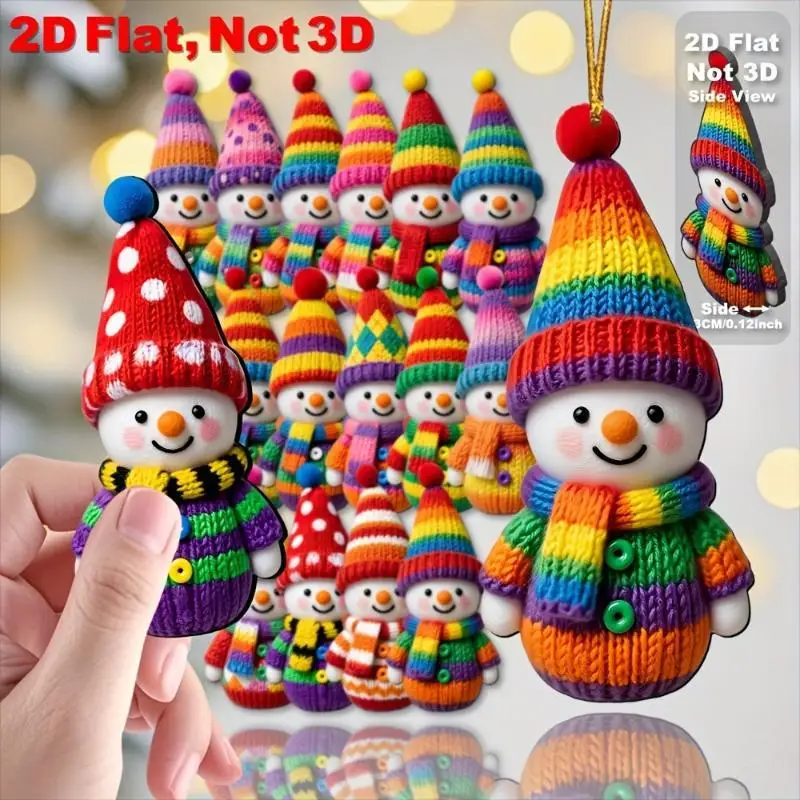 1 16 32Pcs Colorful Knit Style Wooden Snowman Pendants 2D Flat Hanging Ornaments For Xmas Tree Christmas Holiday Decor