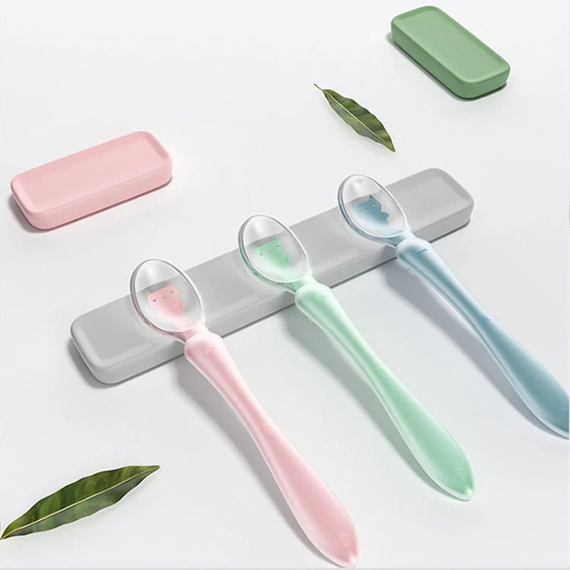 Soft Silicone Baby Feeding Spoon, Candy Color Spoon, Comida para crianças Colheres de bebê, Pratos Alimentador Talheres