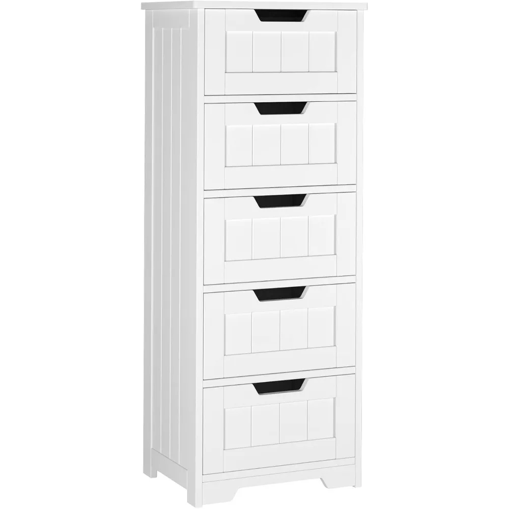 

Bathroom Floor Cabinet with 5 Drawer Dresser, with Avoid-Tipping Device, Freestanding Side Tall Storage Cabinet Narrow Drawers