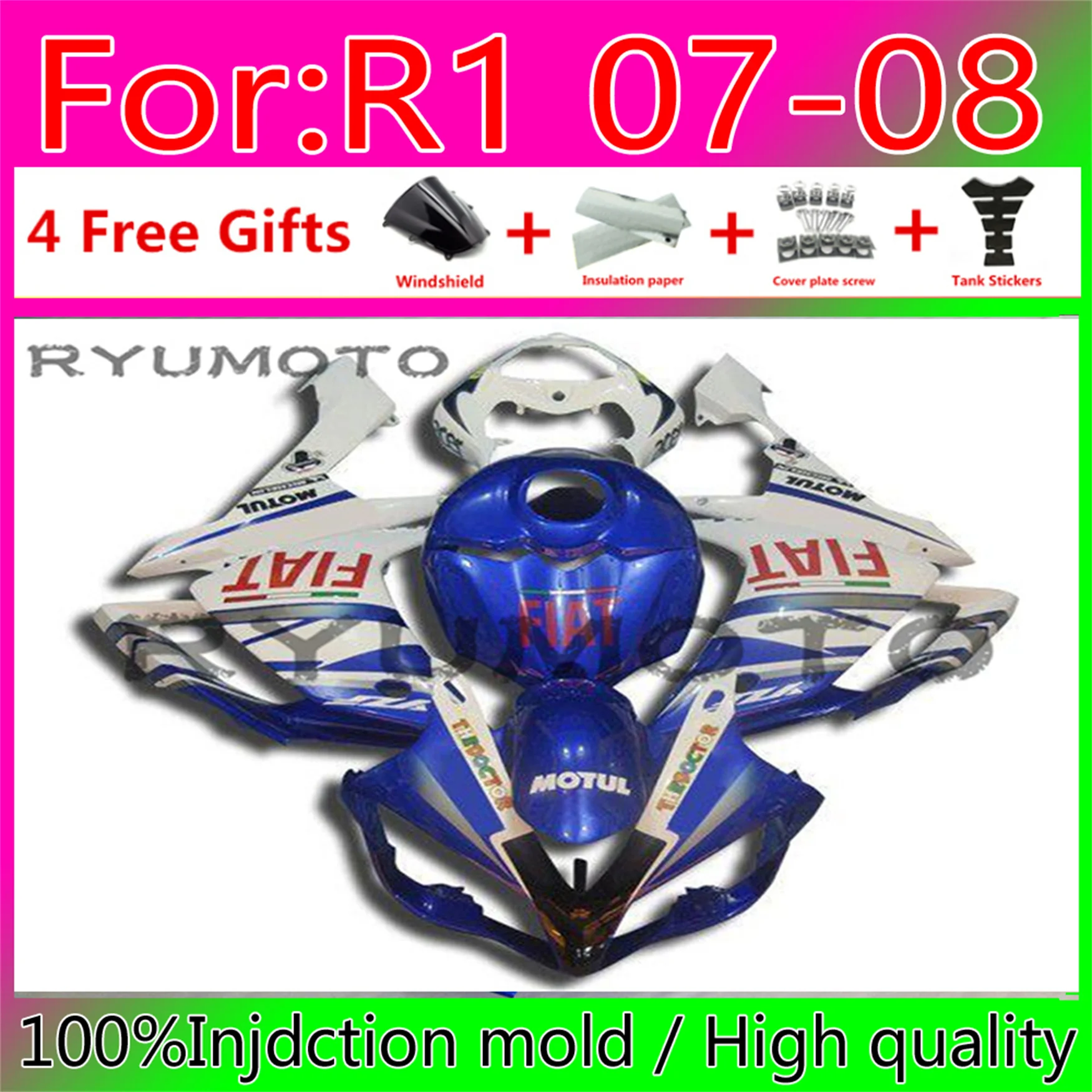 

New ABS Injection Mold Motorcycle Fairings Kit Fit for YAMAHA YZF-R1 2007 2008 YZF R1 07 08 bodywork fairing bule