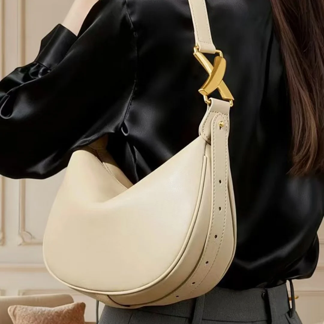 

2026 Soft Cowhide Genuine Leather Crescent Underarm Shoulder Bag for Women Large Capacity Dumpling Crossbody Purse