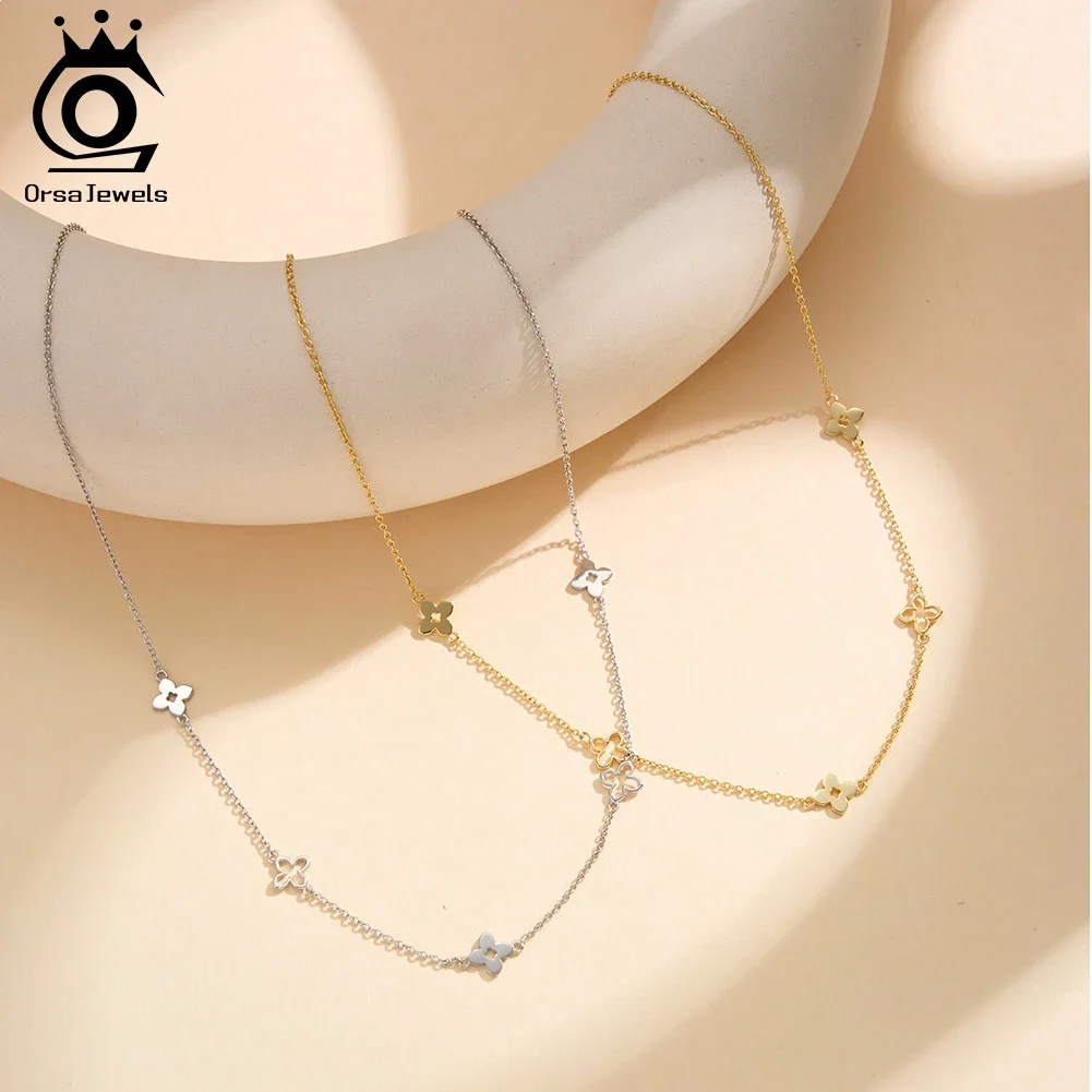 ORSA جواهر كلاسيكية 925 فضة البرسيم قلادة قلادة موضة محظوظ زهرة سلسلة الترقوة الزفاف هدية عيد ميلاد APN56 #5