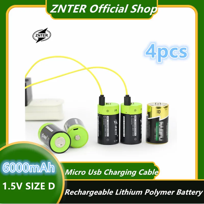 

ZNTER SUPER Big Capacity 4pcs/lot 1.5v Lithium Li-polymer 6000mAh D Size Rechargeable Battery D Type Li-ion Powerful Battery