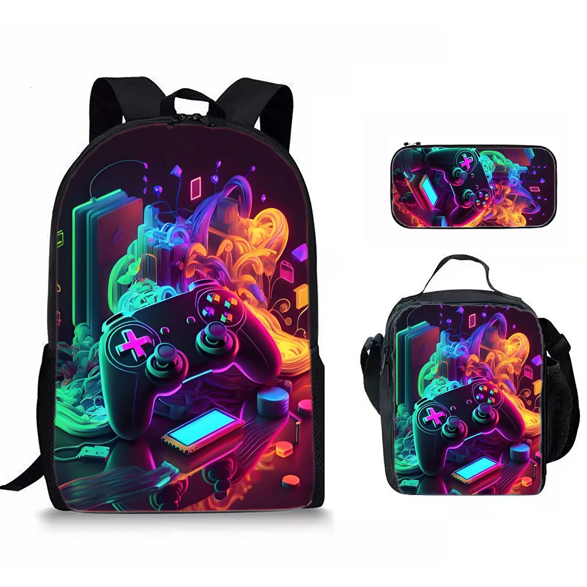 Classic Popular game controller 3D Print 3pcs/Set pupil School Bags Laptop Daypack Backpack Crossbody Lunch bag Pencil Case