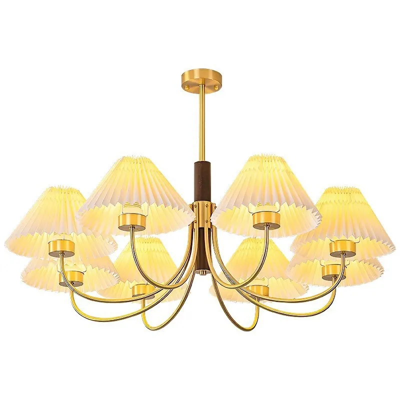 

French medieval all-copper solid wood living room chandelier, retro homestay and restaurant lamp