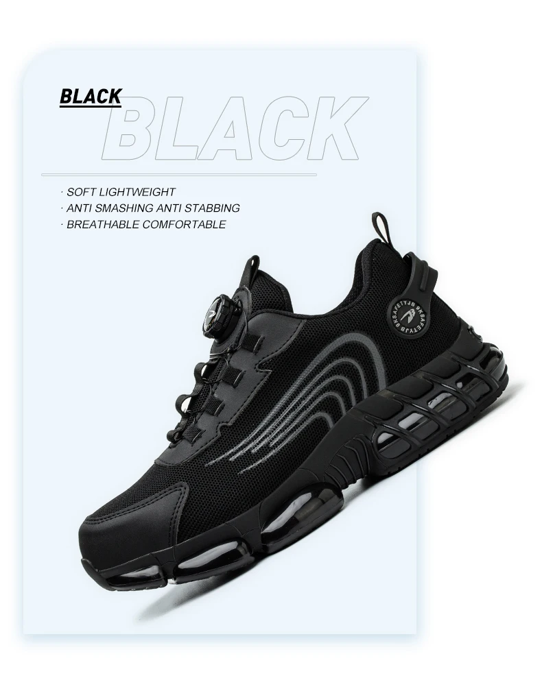 Rotierende Knopf Sicherheitsschuhe Männer Stahlkappe Sneaker Air Kissen Arbeit Mann Pannensichere Arbeitssicherheit Industrielle Schutzschuhe – Detail 8