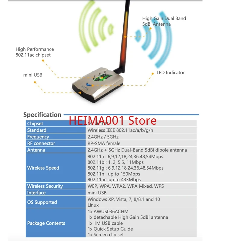 ALFA AWUS036ACHM MT7610 802.11AC Placa de rede, Mac Kali Linux