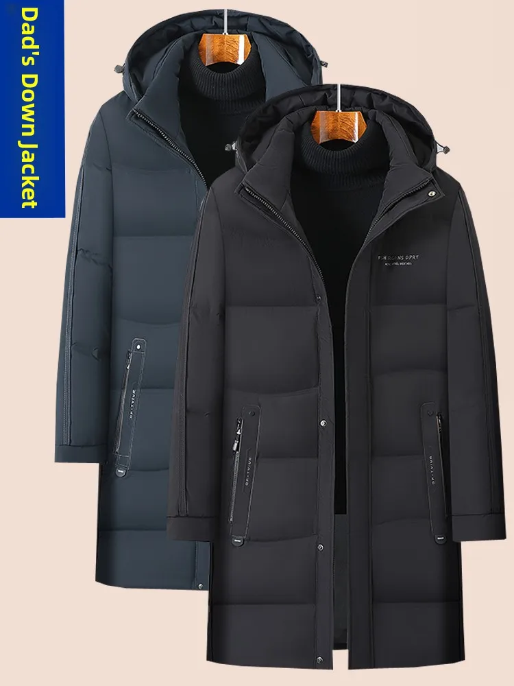 

Men's Winter Long Du down Jaet Warm Outerwear Dad Coat Polyester Fiber Hooded Zipper Closure Busin Sle Thiened