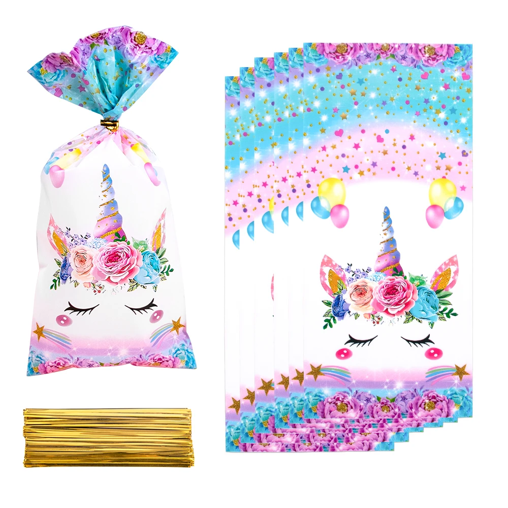 50pcs Unicorn Theme Candy Bag Gift Packing Bags Rainbow Unicorn Birthday Party Decoration girl Baby Shower Wedding supplies