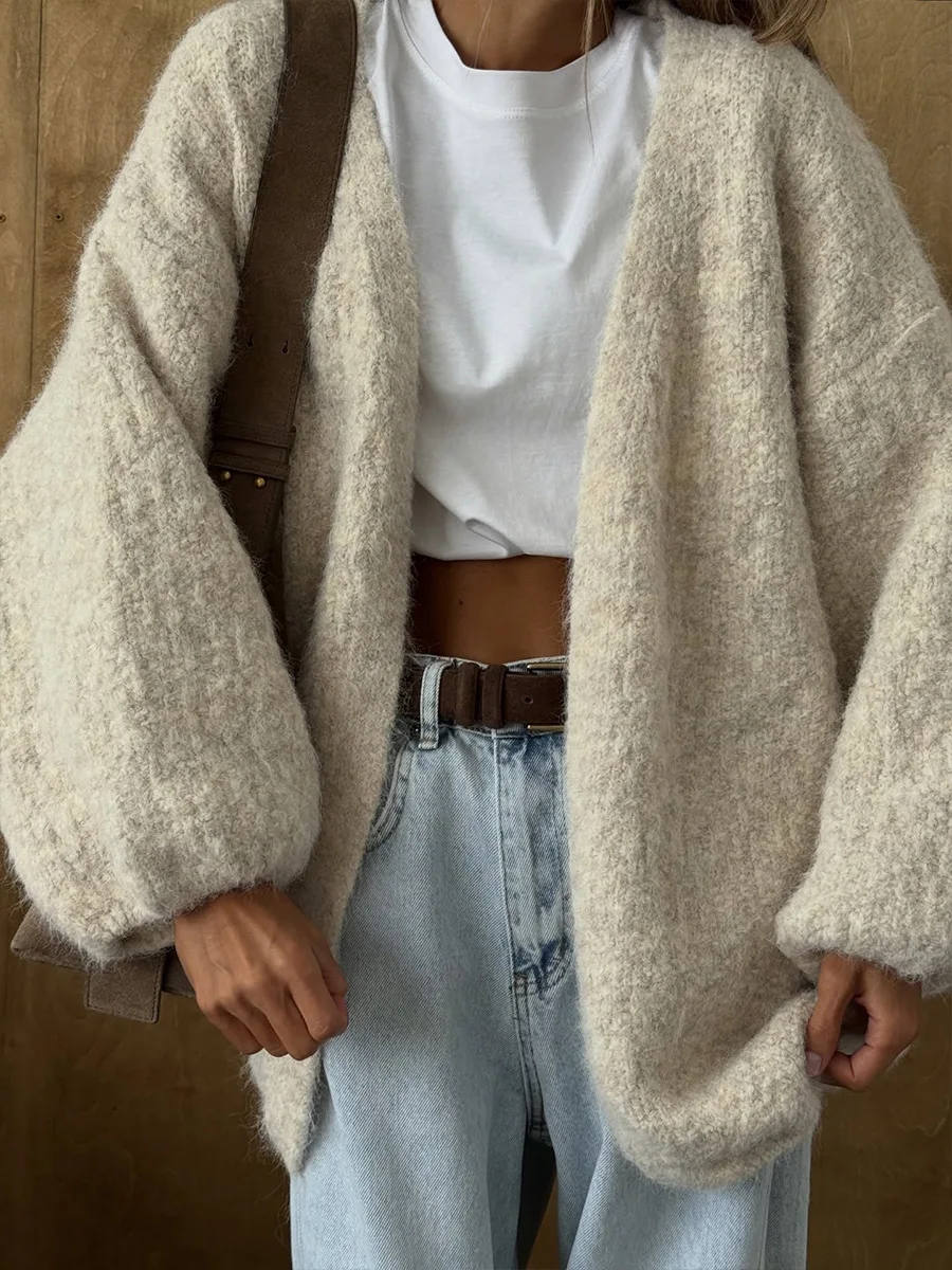 LIinar Women's Relaxed-Fit Cardigan Fall Winter 2026 New Arrival Loose-Fitting Casual Buttonless Knit Cardigan