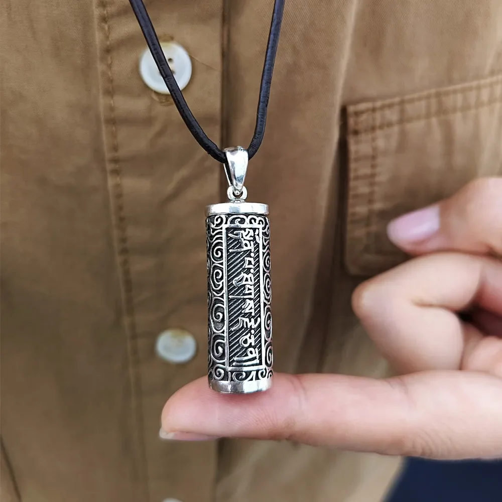 Openable Cylinder-shaped Pendant，Bottle Locket Necklace With Carved Sanskrit，Vintage style Memorial Jewelry Accessories