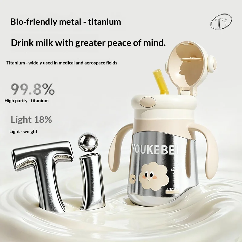 Pure Titanium Baby Sippy Cup – Insulated Straw Training Bottle for 6+ Months, Anti-Choking Toddler Travel Water Bottle
