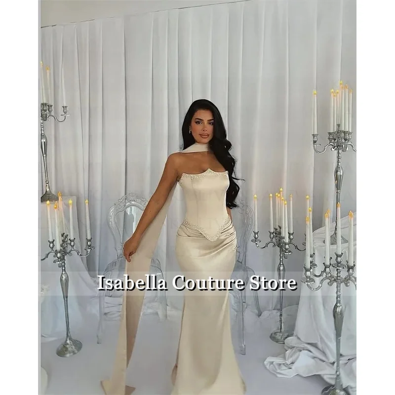 

Trendy Mermaid Evening Dress for Woman Satin Cape Special Event Dress Saudi Arabric Vestido de Graduacion Customized