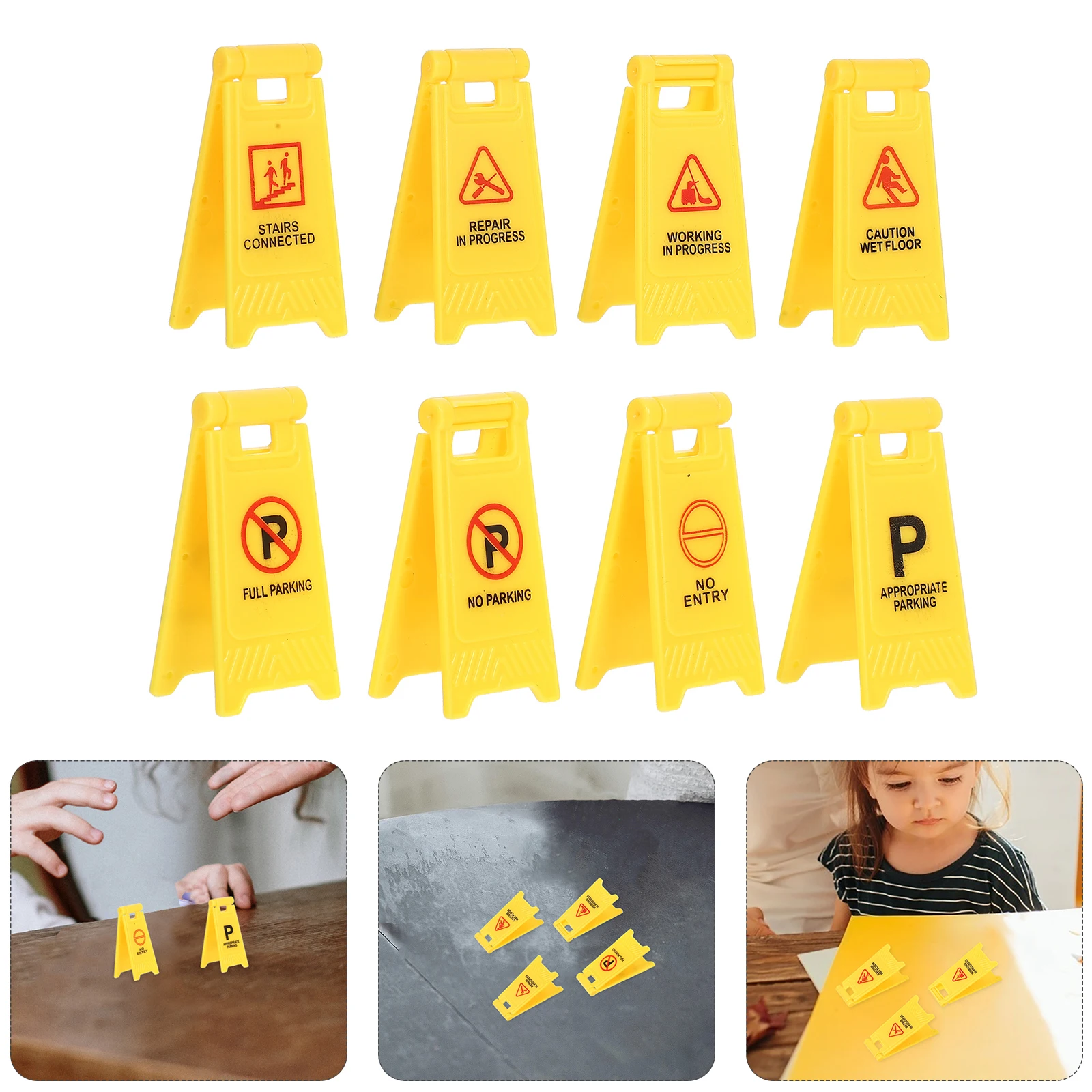 

8 Pcs Children's Transportation Toys Warning Sign Road Traffic Signs Mini Stop for Kids Construction Plastic