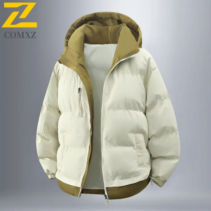 

COMXZ Мужская куртка с капюшоном, модная новая повседневная красивая уличная стеганая куртка для пешего туризма, 2025 г., повседневная минималистичная зимняя подкладка