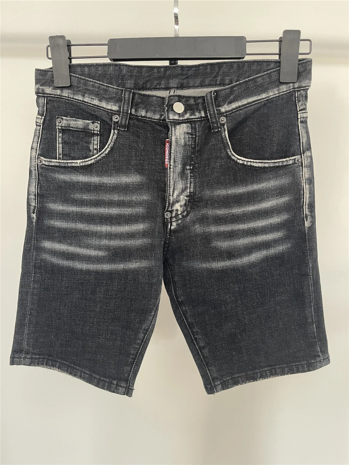 2024 Spring and Summer Jeans Trendy Men's Washed Grinding Patch Paint Slim-fit Micro-elastic Denim Shorts Men's