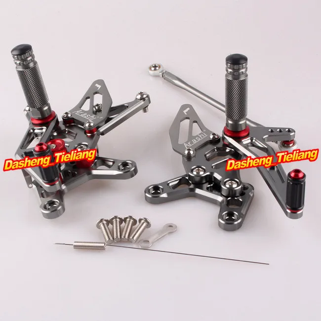 Grey Motorcycle Aluminum Rearset Rear Set Footpegs For Kawasaki ZX6R 2007 2008 / ZX-6R 07 08