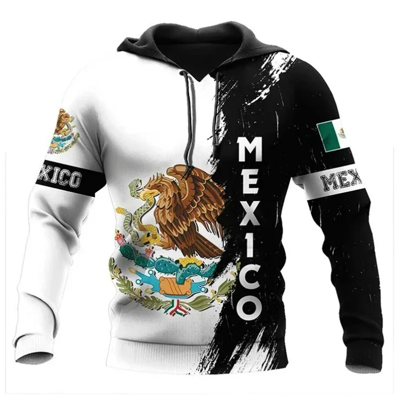 Mexico Flag Pullovers Men Clothing Mexican Print Long Sleeve Hoodie Daily Oversized Hooded Male Casual Loose Streetwear Hoodies