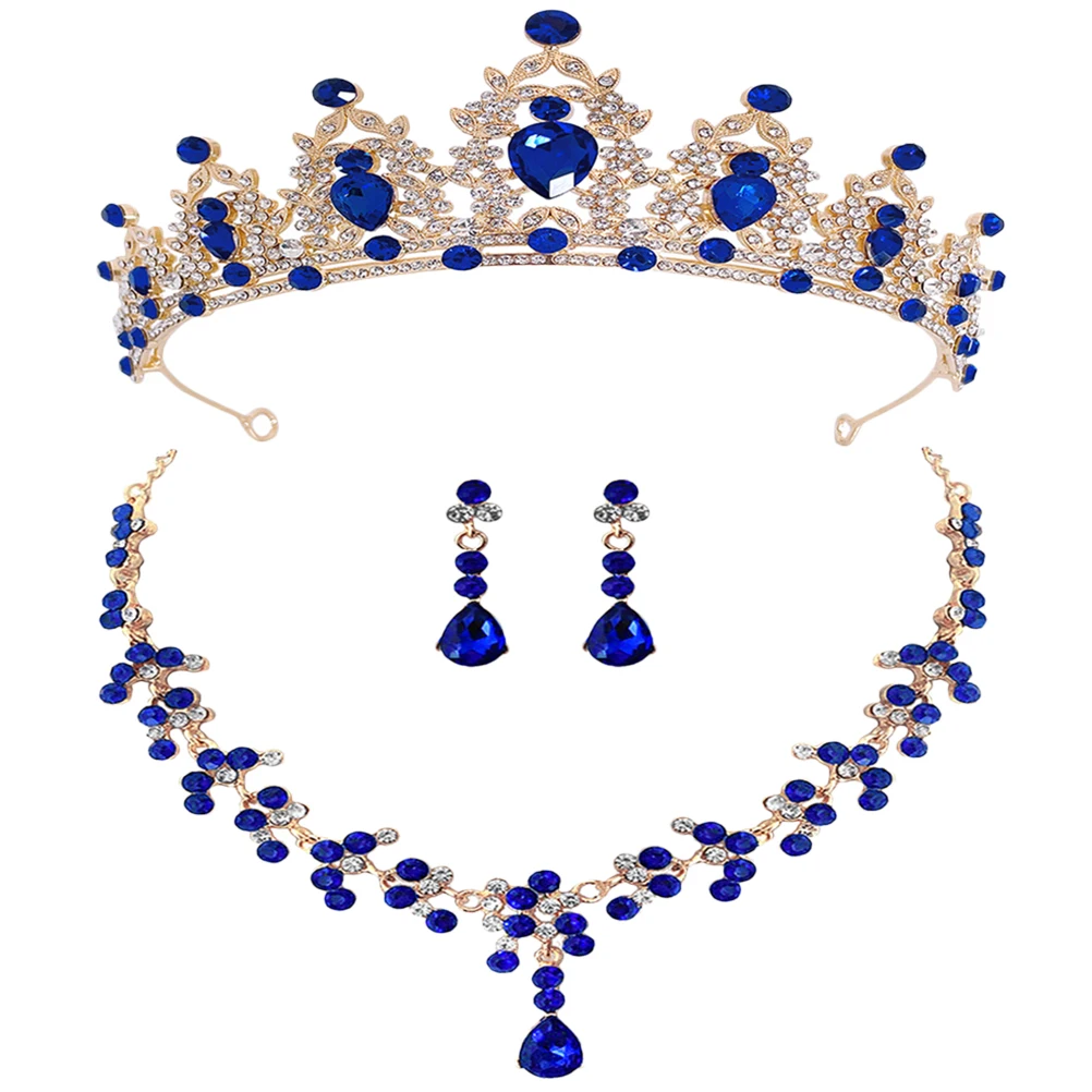 

Crystal Crown Necklace Earring Set Elegant Bridal Headpieces Women Wedding Jewelry for Bride Party Accessories