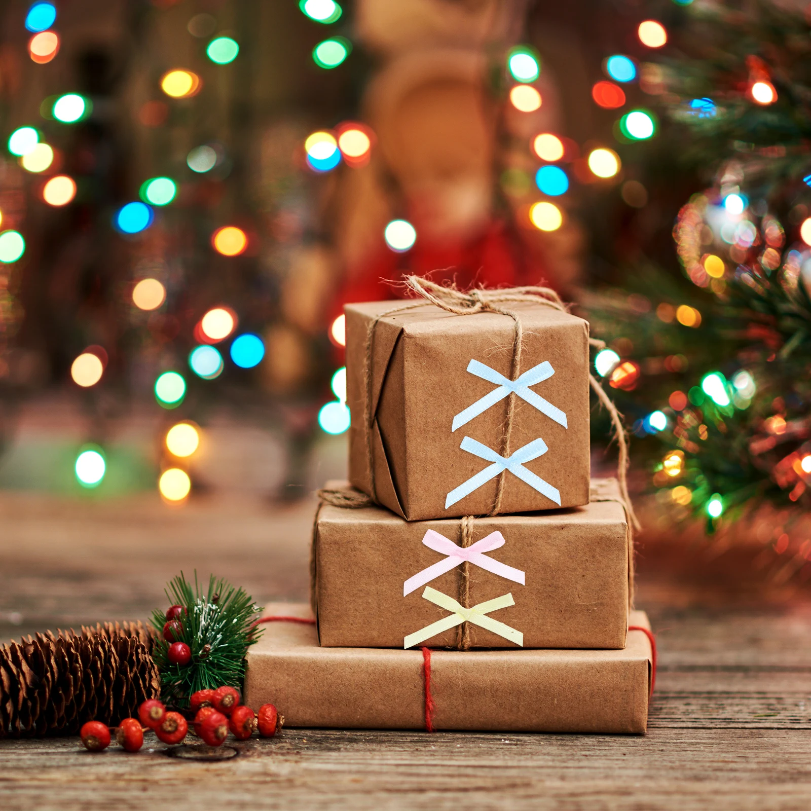 

100Pcs Butterfly Bow Decor Mini Ribbon Pack for Craft Scrapbooking Hair Accessory Cake Decoration Wedding Party Ornament