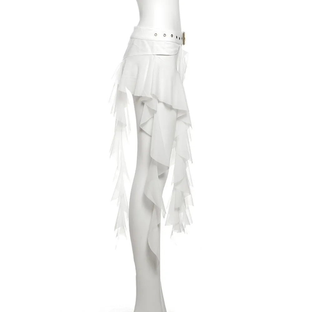Fashion Irregular Ruffles Belts for Women Long Tassel Sexy Waistband Adjustable Buckle Y2K Mini Skirt Streetwear