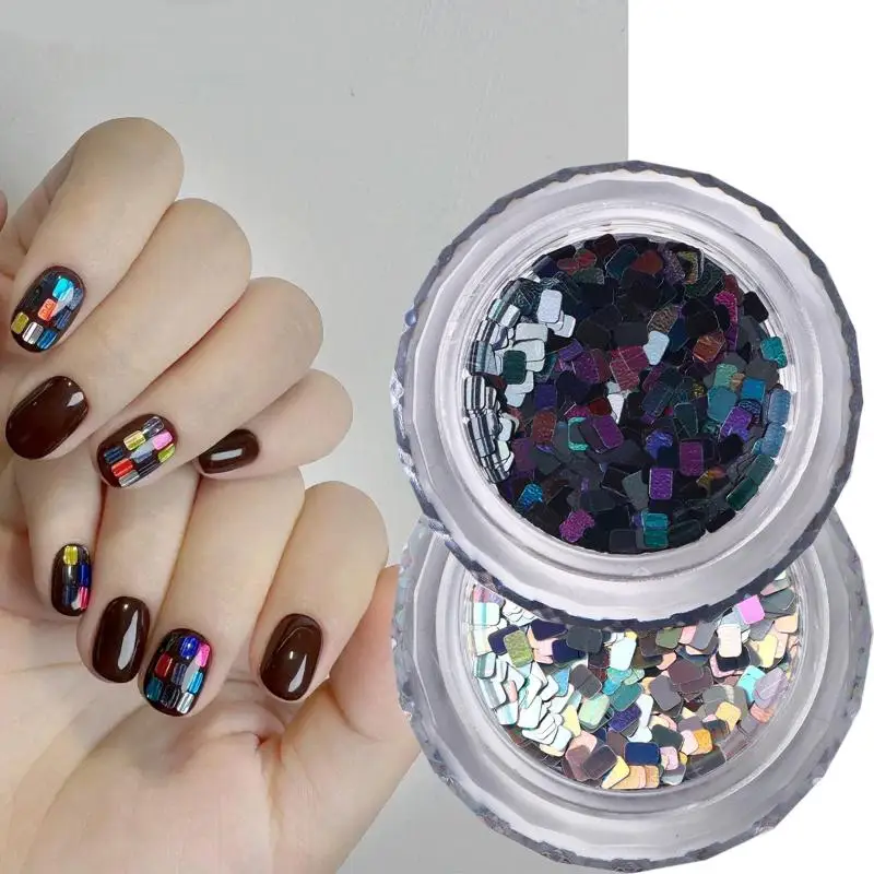 1 Jar Square Nail Glitter Jewelry Minimalist And Rectangle Sparkling Light Luxury Style DIY Wearing Armor Decoration Materials