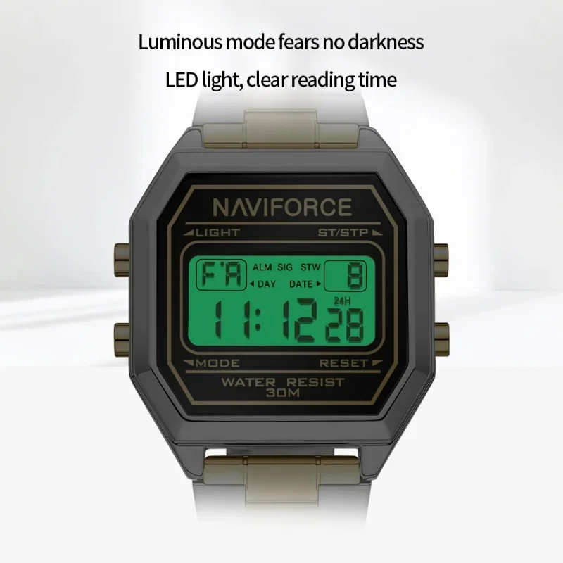 

NAVIFORCE элегантные женские электронные часы со светящимся режимом, светодиодная лампа 3ATM, водонепроницаемый ремешок из нержавеющей стали, дисплей даты, роскошные часы