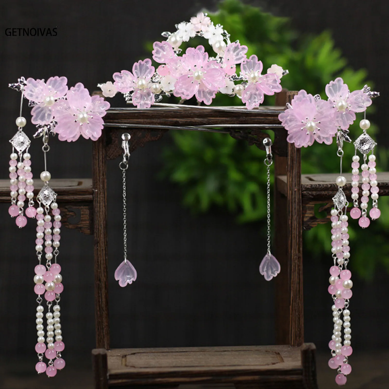

Ancient Hanfu Hair Sticks Tassel Flower Earring Hairpin Set Girl Gift Bridal Headdress Retro Wedding Hair Accessories Headwear
