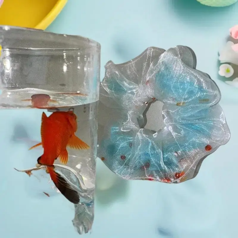 قطعة واحدة من حلقة الشعر المرنة للنساء، تصميم سمكة ذهبية زرقاء، حزمة شعر للأمعاء الغليظة للصيف، إكسسوار شعر شبكي شفاف