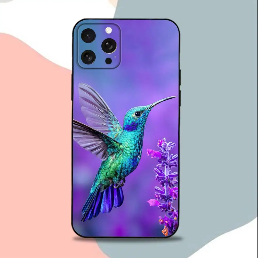 Casing Ponsel Art H-Humming B-bird Untuk iPhone 15,13,16,12,11,17,14,Plus,Pro,Max,XS,XR,X,SE,Mini, Penutup Silikon Lembut Hitam