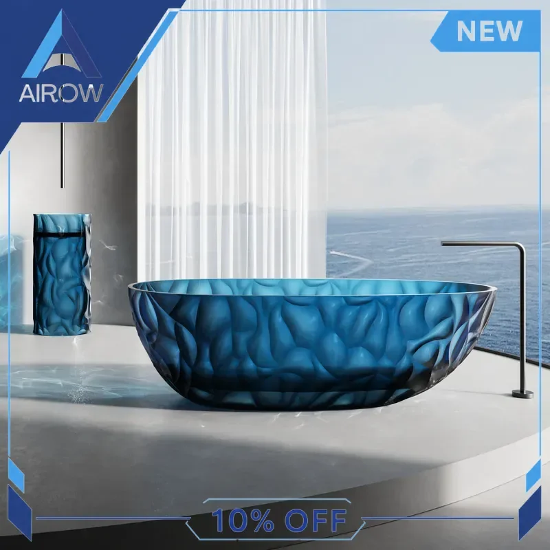for Resin Freestanding Bathtub Large Oval Transparent Crystal Solid Surface Soaking Tub Modern Bathroom Home Spa Luxury Bath