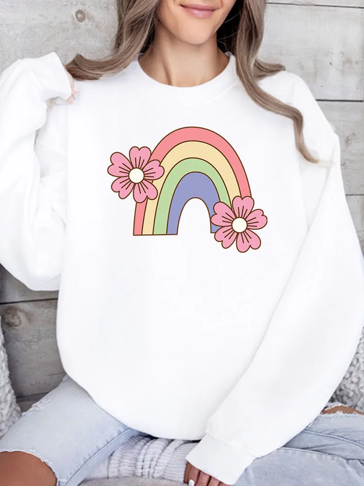 

Женская толстовка с круглым вырезом Flower Rainbow, повседневный пуловер с длинными рукавами, свободный крой, для повседневной носки
