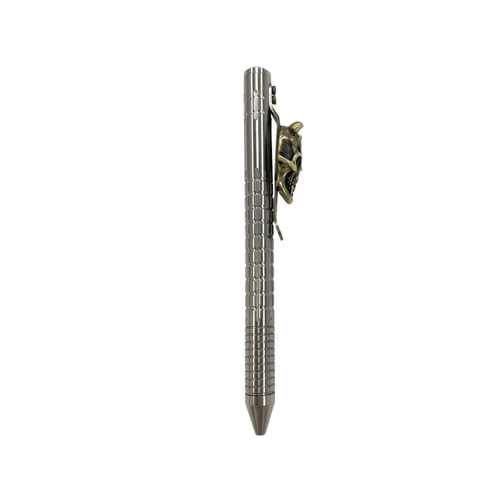 EDC Edelstahl Kugelschreiber Schiebe Metall Stifte Handgemachte Schädel Tasche Clip Unterschrift Stift Im Freien Schreiben Werkzeuge – Detail 5