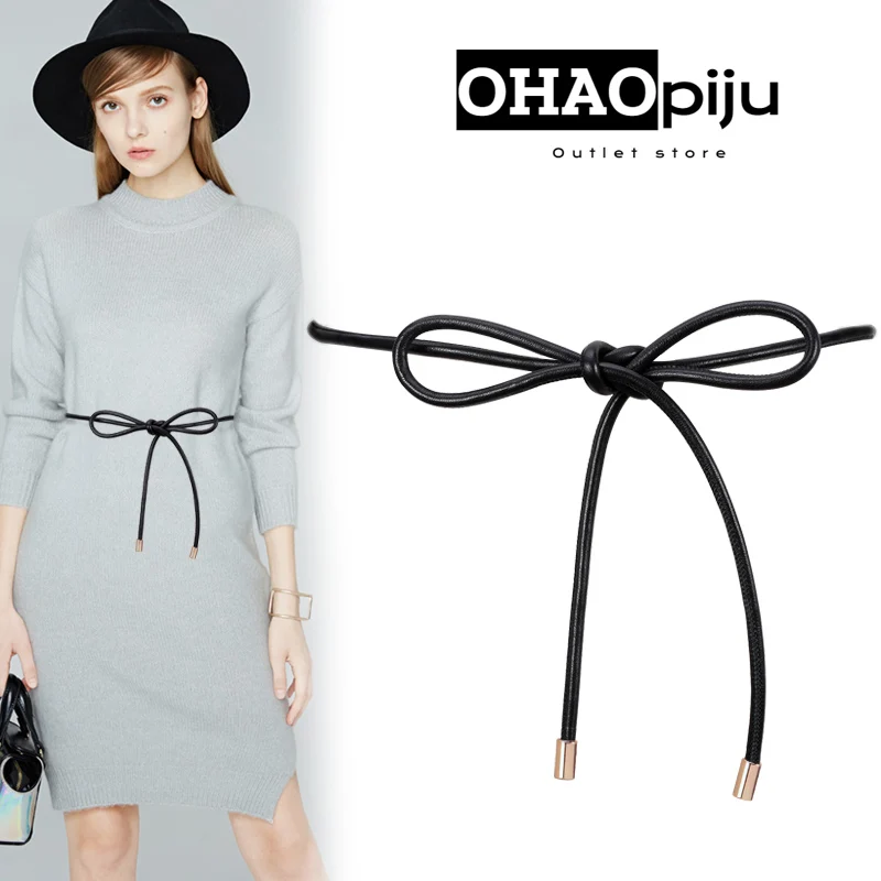 

OHAOPIJU 2024 New Luxury Brand High Quality Women's Waist Chain Thin Belt Simple Decorative Tie Dress Bow Waist Rope