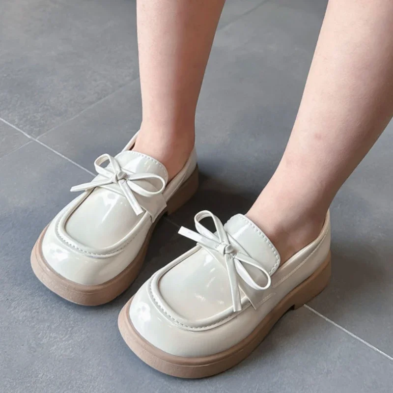 

Spring Autumn Children Black Loafers Fashion Breathable Girls Princess Leather Shoes Causal Thick Soled Kids School Single Shoe