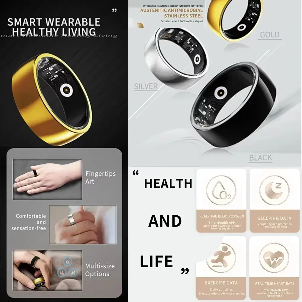 2025 Smart Ring Heren Dames Multi-sportmodi Lichaamstemperatuur Gezondheid en slaapmonitor Stalen sportring voor Xiaomi Samsung-telefoon