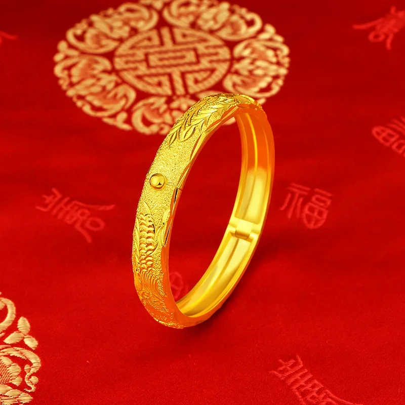 UMQ 24K gelang kuning emas untuk wanita, Gelang Phoenix Naga sederhana gelap perhiasan halus ibu hadiah pacar