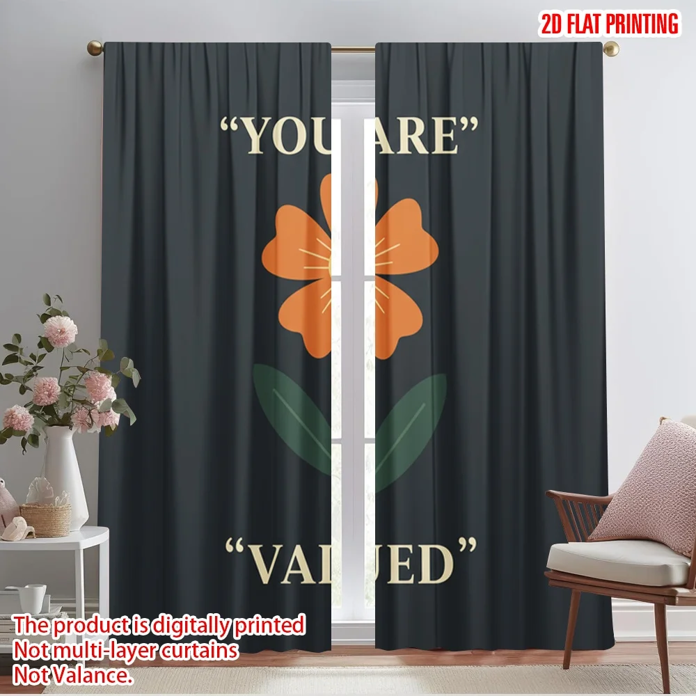 

2pcs 2D flat printing Scene Curtain You Are Valued Flower Polyester Fabric Without Electricity Festive Curtains Use for Home &