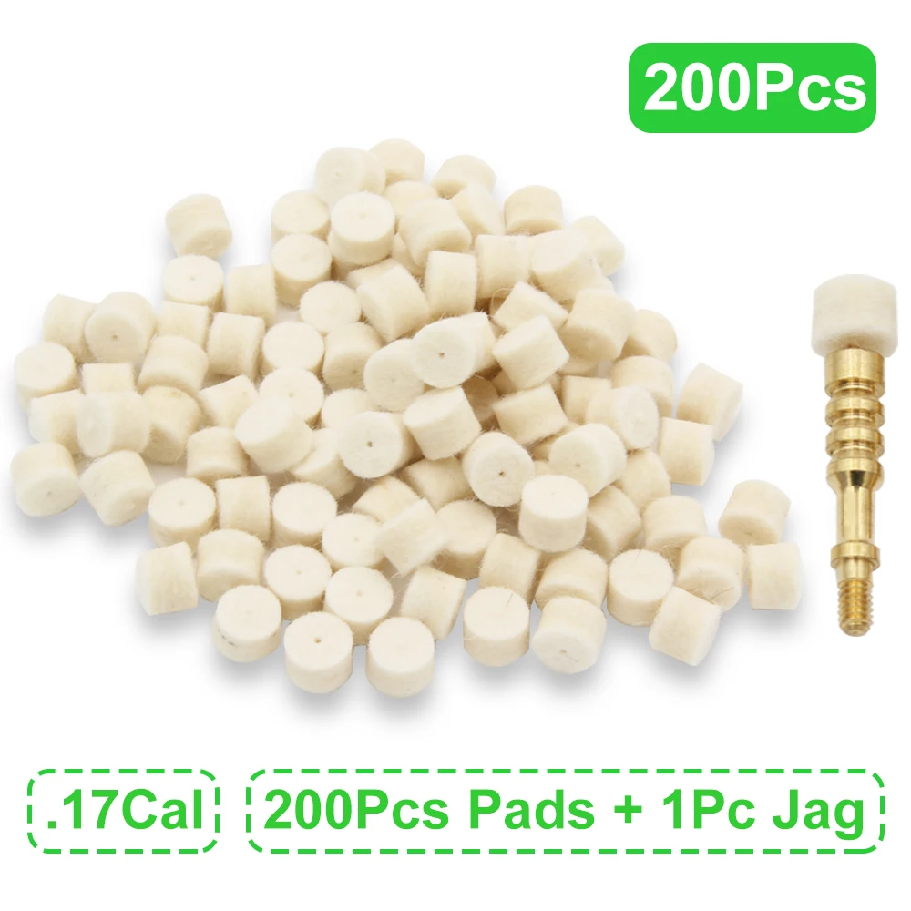 

200 шт. войлочные подушечки для чистки камеры пистолета с 1 латунным адаптером калибра .17 калибра, специальные чистящие пеллеты, инструмент для очистки швабры