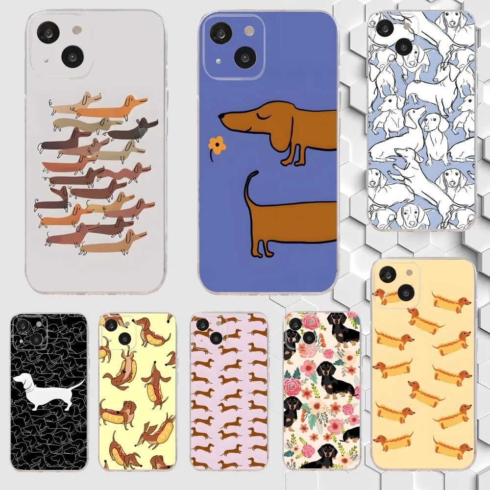 Dachshund Dog Love Phone Case For iPhone 15,14,13,12,11 Plus,Pro,Max,XR,XS,X,7,8 Plus,SE,Mini Transparent Silicone Soft