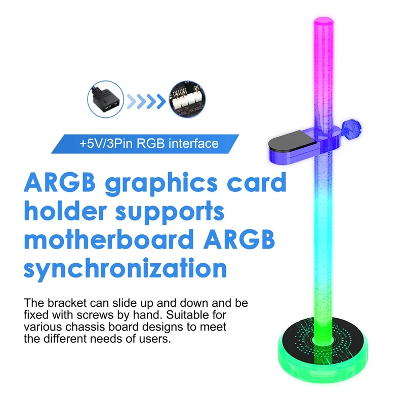 Soporte para tarjeta gráfica ARGB Soporte vertical RGB 5V 3PIN Computadora de escritorio Tarjeta gráfica Soporte GPU Altura ajustable