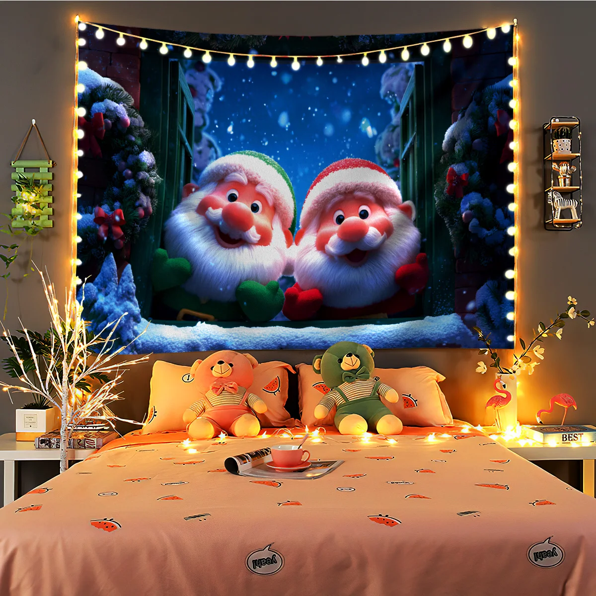1 Pc Santa Claus Printed 90g Tapestry Home Decoration Holiday Wall Background Fabric Multiple Sizes Machine Washable
