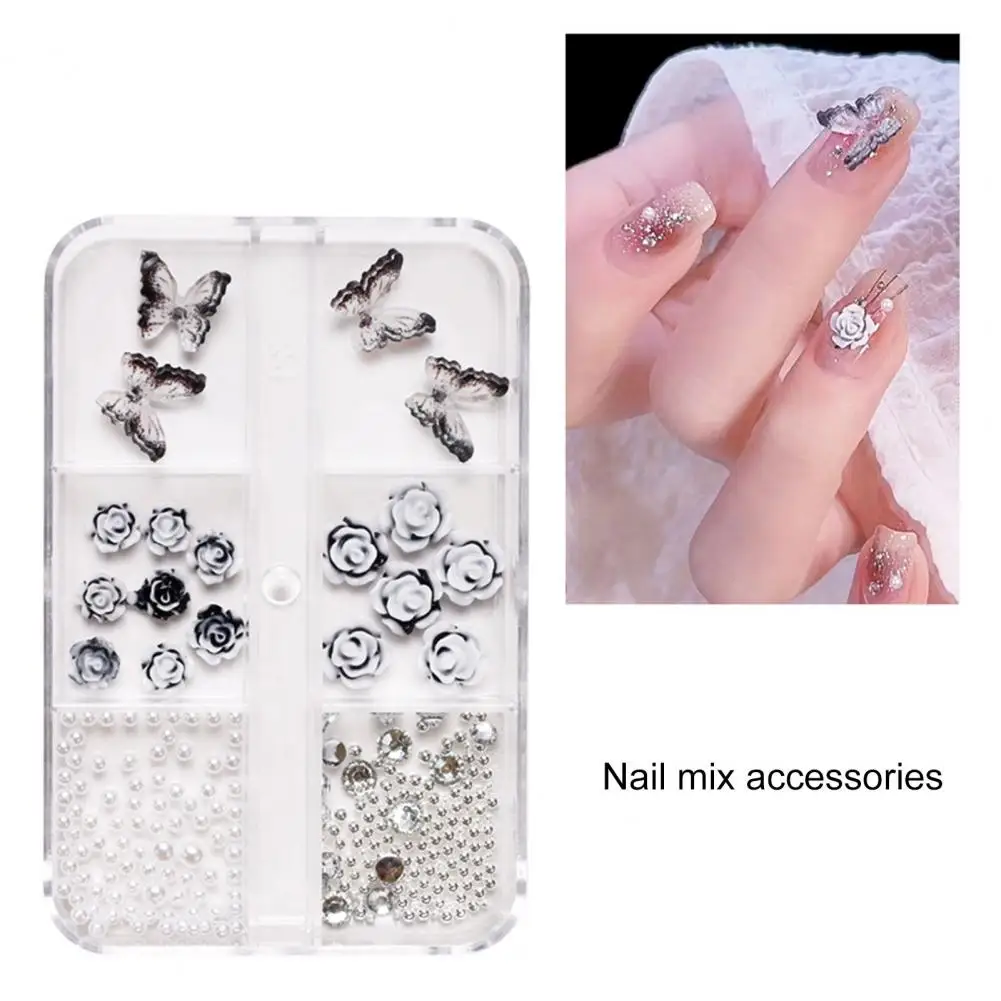 Nail Art Rhinestone 1 Box Attractive Easy to Paste Resin  Butterfly Flower Shaped Nail Jewelry Craft Supplies